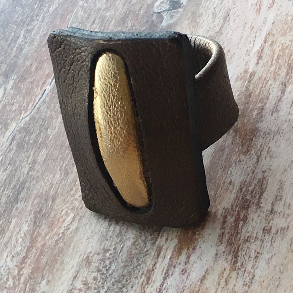 Brown and gold leather ring